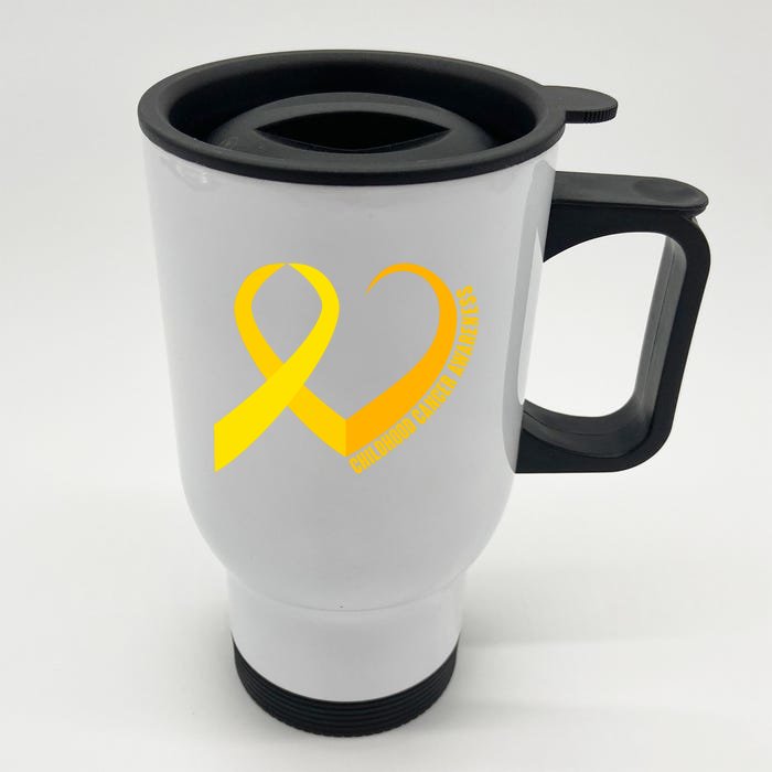 Childhood Cancer Awareness Yellow Ribbon Heart Front & Back Stainless Steel Travel Mug