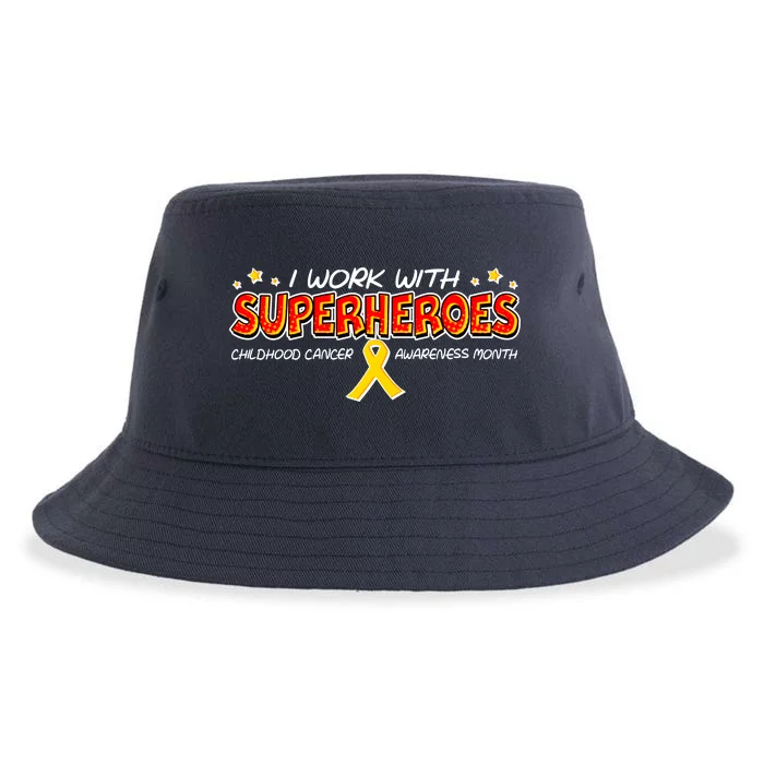 Childhood Cancer I Work With Superheroes Sustainable Bucket Hat