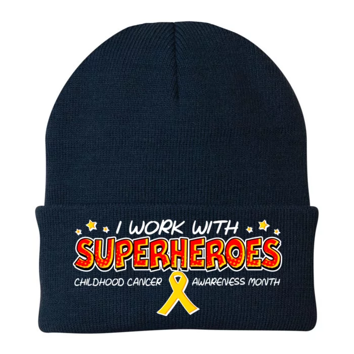 Childhood Cancer I Work With Superheroes Knit Cap Winter Beanie