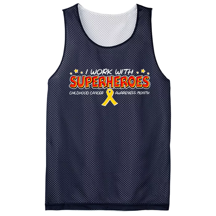 Childhood Cancer I Work With Superheroes Mesh Reversible Basketball Jersey Tank