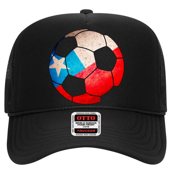 Chile Soccer Ball Flag High Crown Mesh Trucker Hat