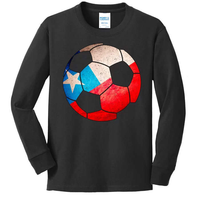 Chile Soccer Ball Flag Kids Long Sleeve Shirt