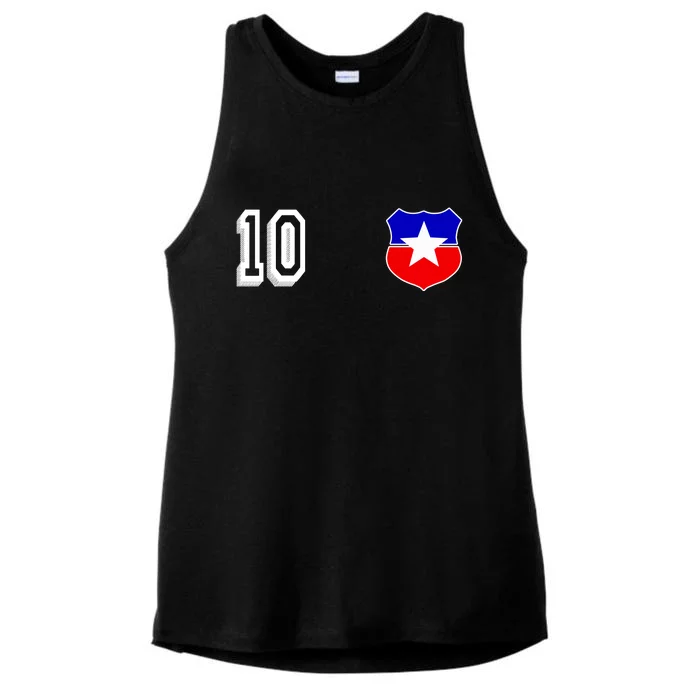 Chile Soccer La Roja Jersey Number 10 Ladies Tri-Blend Wicking Tank