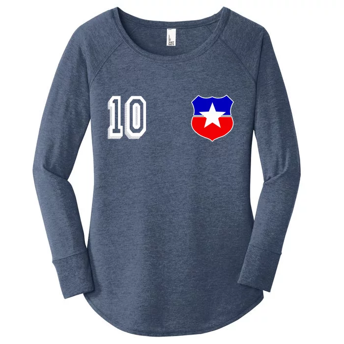 Chile Soccer La Roja Jersey Number 10 Women's Perfect Tri Tunic Long Sleeve Shirt