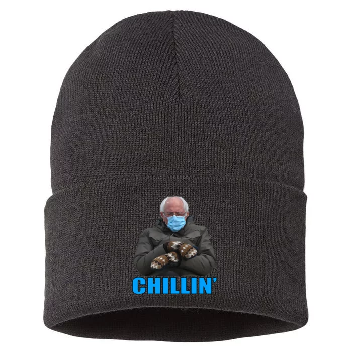 Chillin' Bernie Sanders Mittens Meme Sitting Sustainable Knit Beanie