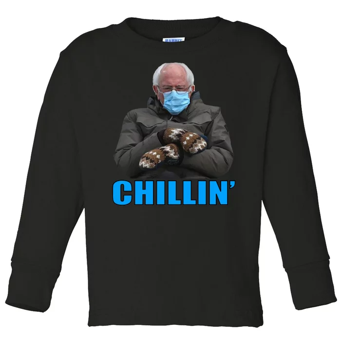 Chillin' Bernie Sanders Mittens Meme Sitting Toddler Long Sleeve Shirt