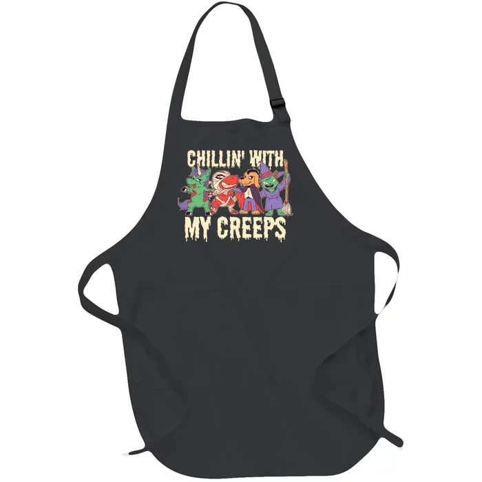 Chillin With My Creeps Halloween Animals Full-Length Apron With Pocket