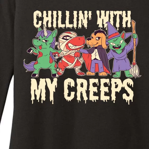 Chillin With My Creeps Halloween Animals Womens CVC Long Sleeve Shirt