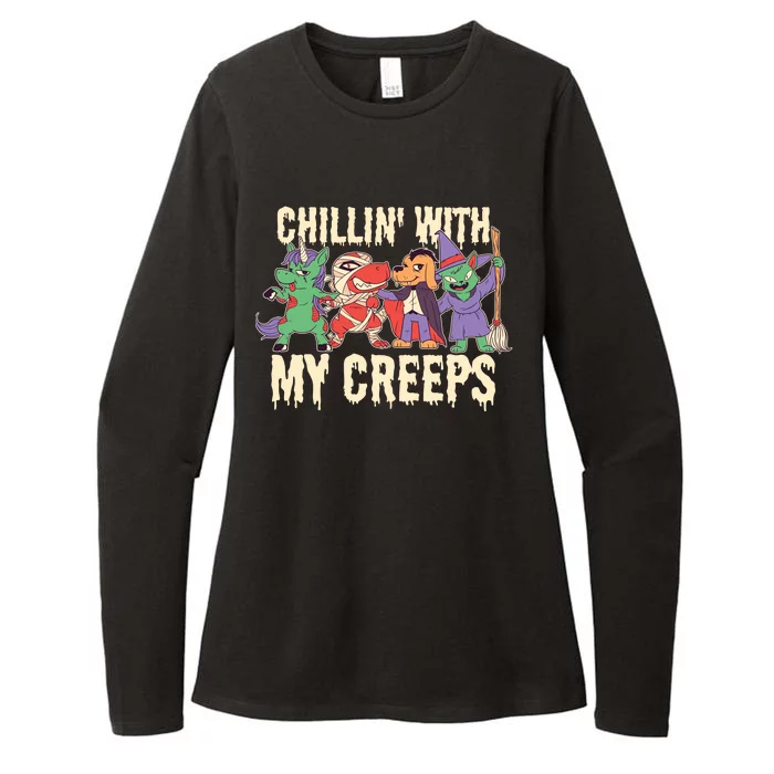 Chillin With My Creeps Halloween Animals Womens CVC Long Sleeve Shirt