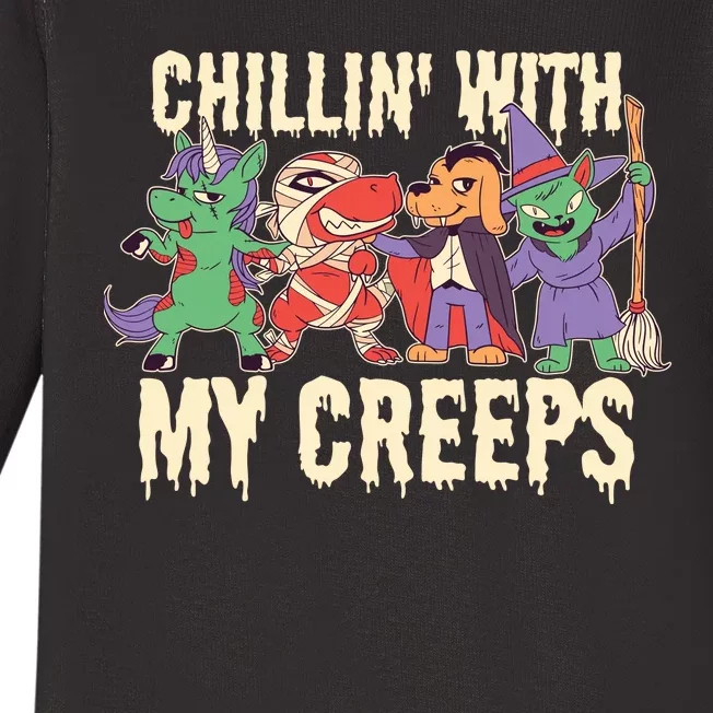 Chillin With My Creeps Halloween Animals Baby Long Sleeve Bodysuit