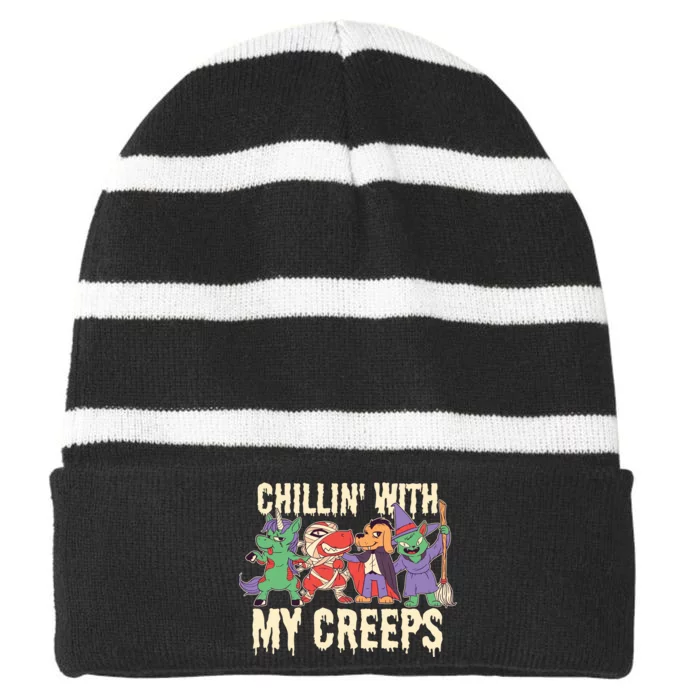 Chillin With My Creeps Halloween Animals Striped Beanie with Solid Band