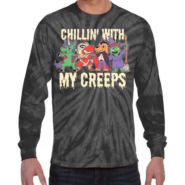 Chillin With My Creeps Halloween Animals Tie-Dye Long Sleeve Shirt