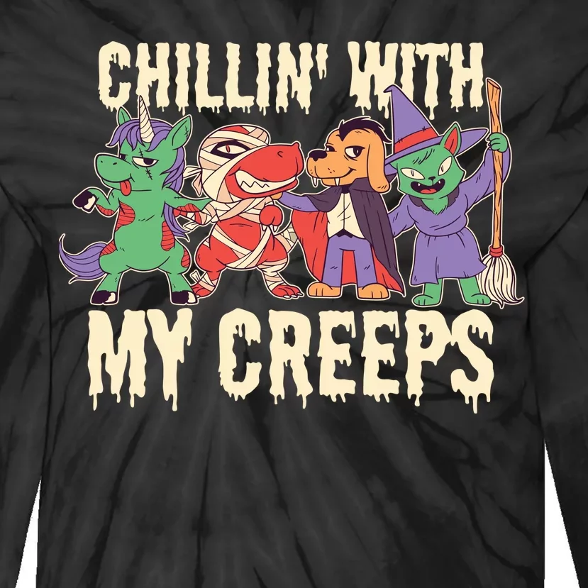 Chillin With My Creeps Halloween Animals Tie-Dye Long Sleeve Shirt