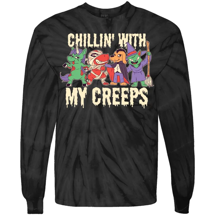 Chillin With My Creeps Halloween Animals Tie-Dye Long Sleeve Shirt