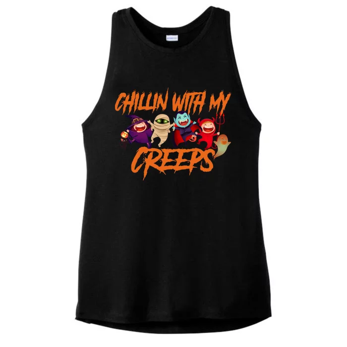 Chillin With My Creeps Spooky Monsters Ladies Tri-Blend Wicking Tank