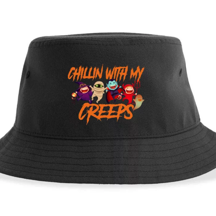 Chillin With My Creeps Spooky Monsters Sustainable Bucket Hat