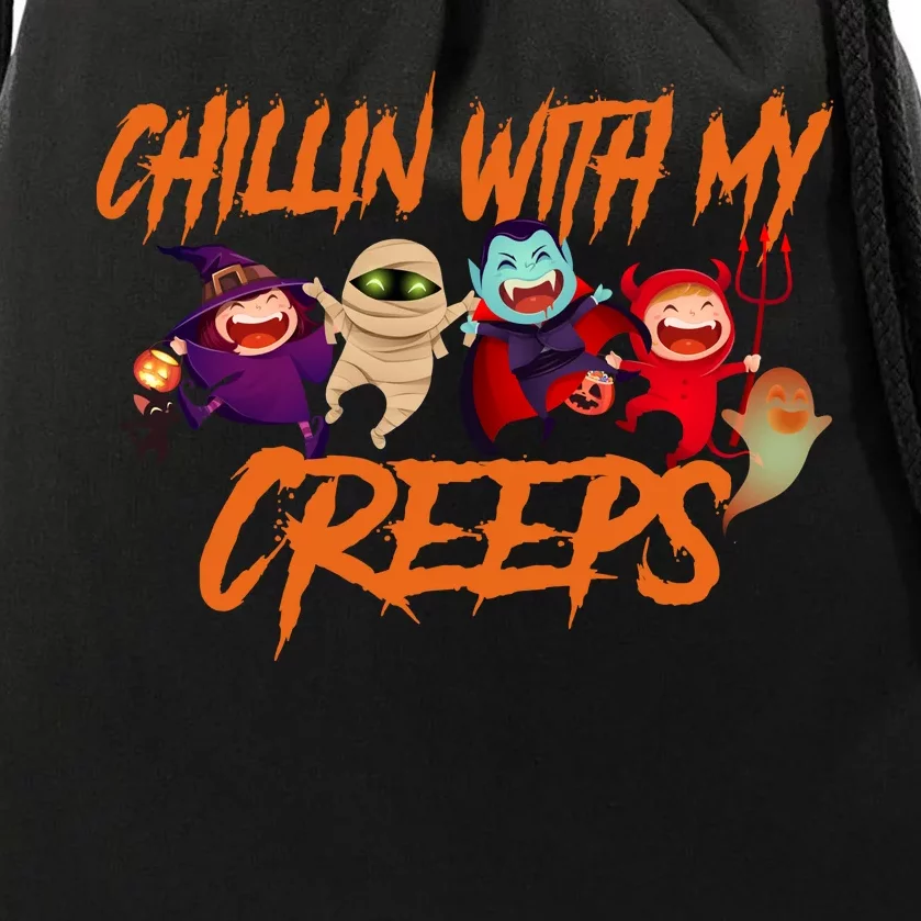 Chillin With My Creeps Spooky Monsters Drawstring Bag