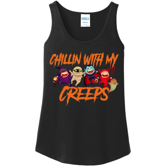 Chillin With My Creeps Spooky Monsters Ladies Essential Tank