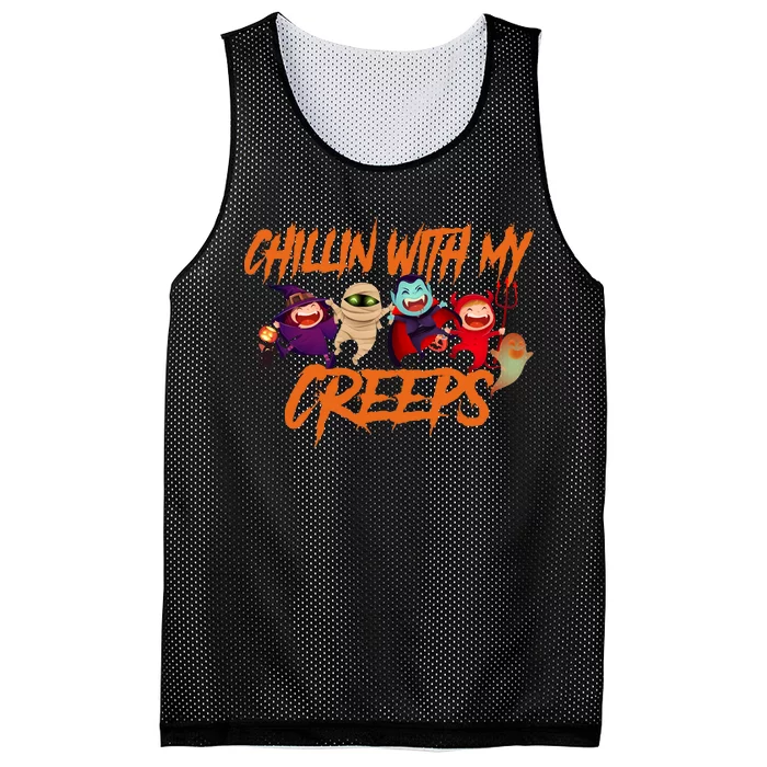 Chillin With My Creeps Spooky Monsters Mesh Reversible Basketball Jersey Tank