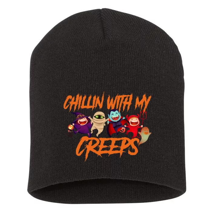 Chillin With My Creeps Spooky Monsters Short Acrylic Beanie