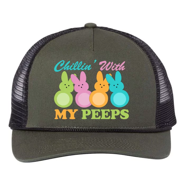 Chillin With My Peeps Easter Rabbits Retro Rope Trucker Hat Cap