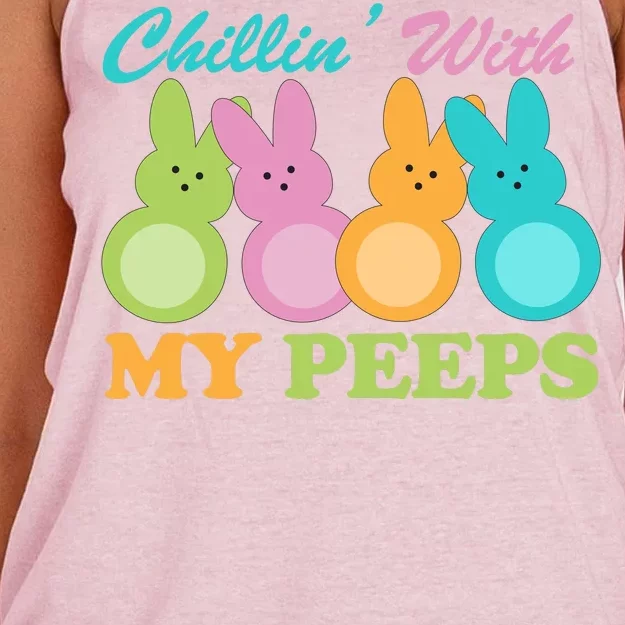 Chillin With My Peeps Easter Rabbits Women's Knotted Racerback Tank