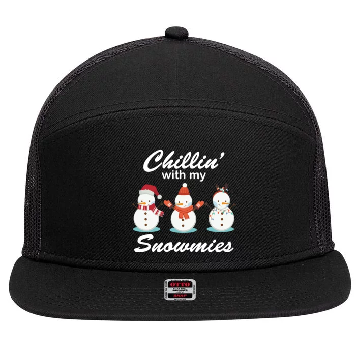 Chillin With My Snowmies Christmas 7 Panel Mesh Trucker Snapback Hat