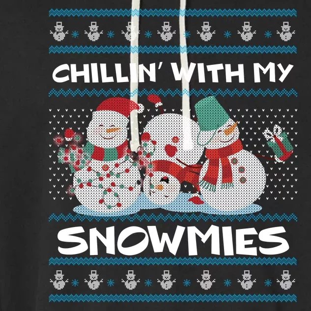 Chillin' With My Snowmies Ugly Christmas Garment-Dyed Fleece Hoodie