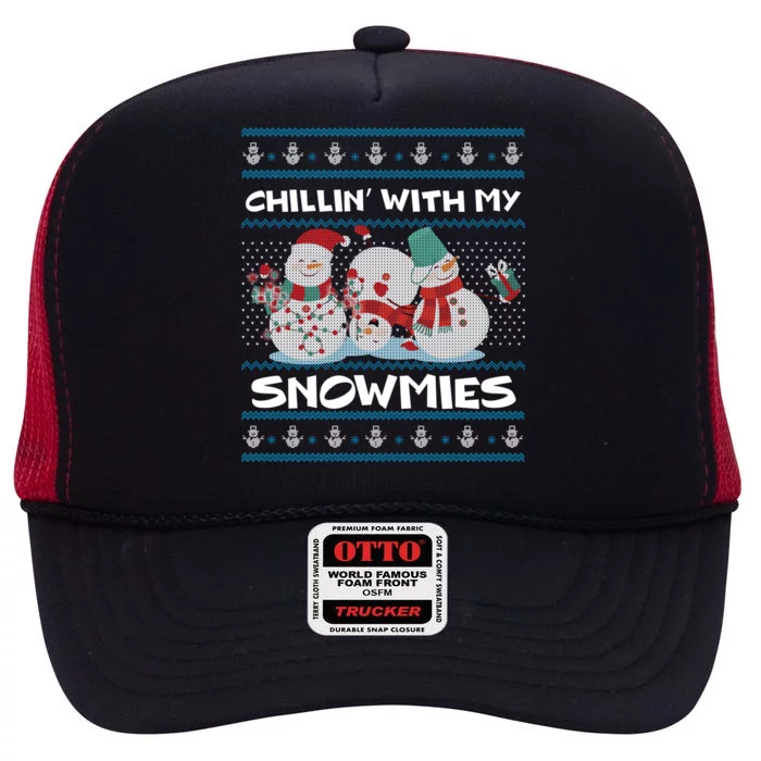 Chillin' With My Snowmies Ugly Christmas High Crown Mesh Trucker Hat