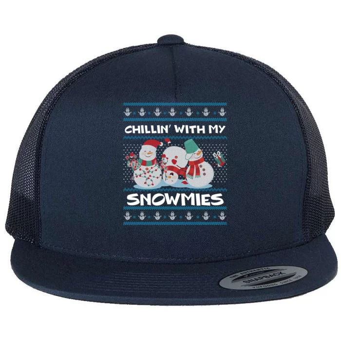 Chillin With My Snowmies Ugly Christmas Flat Bill Trucker Hat