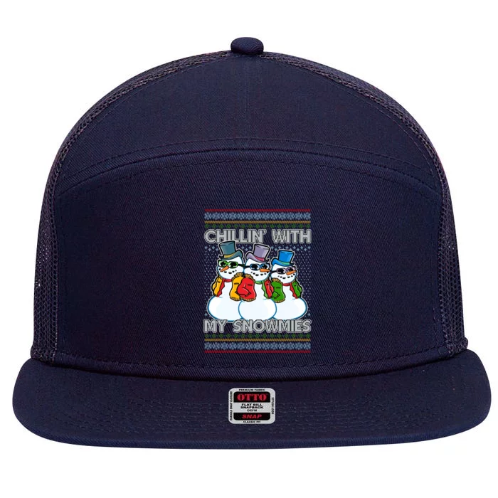 Chillin' With My Snowmies Ugly Christmas Sweater 7 Panel Mesh Trucker Snapback Hat