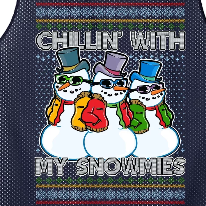 Chillin' With My Snowmies Ugly Christmas Sweater Mesh Reversible Basketball Jersey Tank