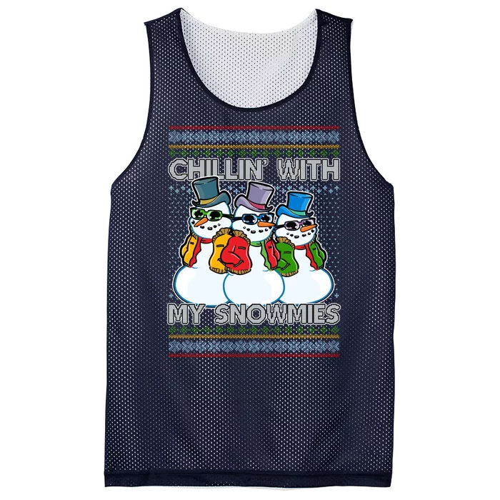 Chillin' With My Snowmies Ugly Christmas Sweater Mesh Reversible Basketball Jersey Tank