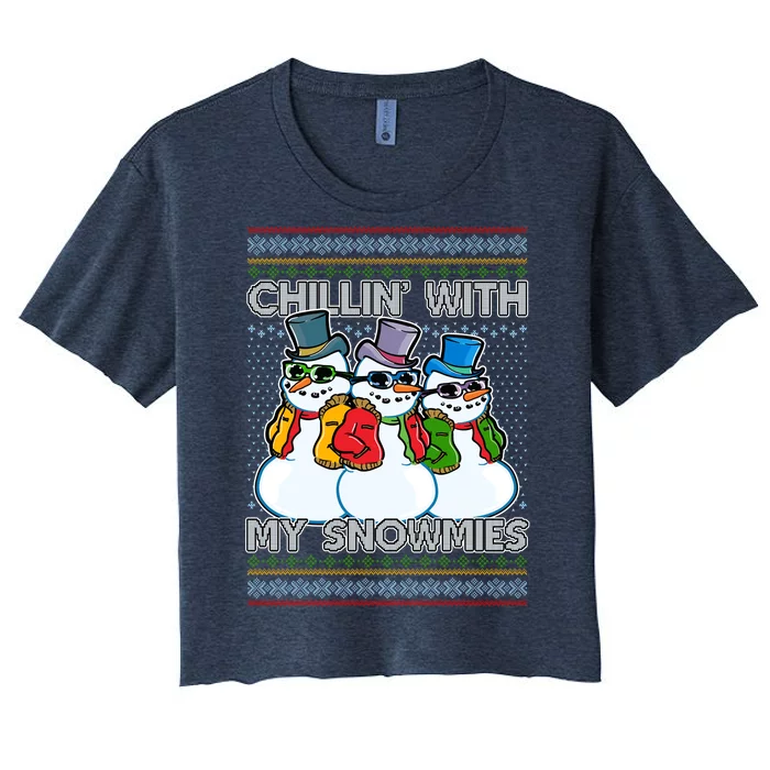 Chillin' With My Snowmies Ugly Christmas Sweater Women's Crop Top Tee