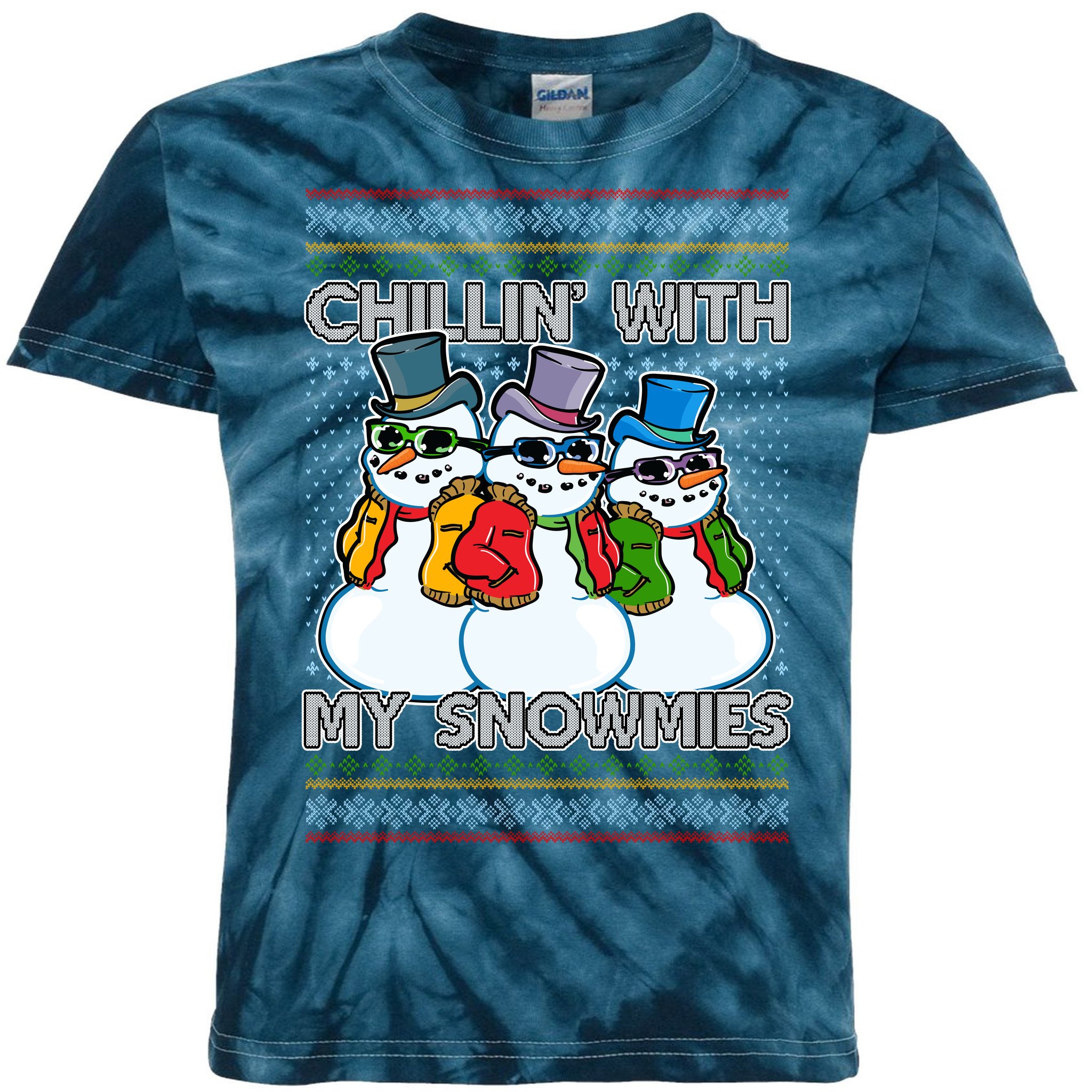 Chillin' With My Snowmies Ugly Christmas Sweater Kids Tie-Dye T