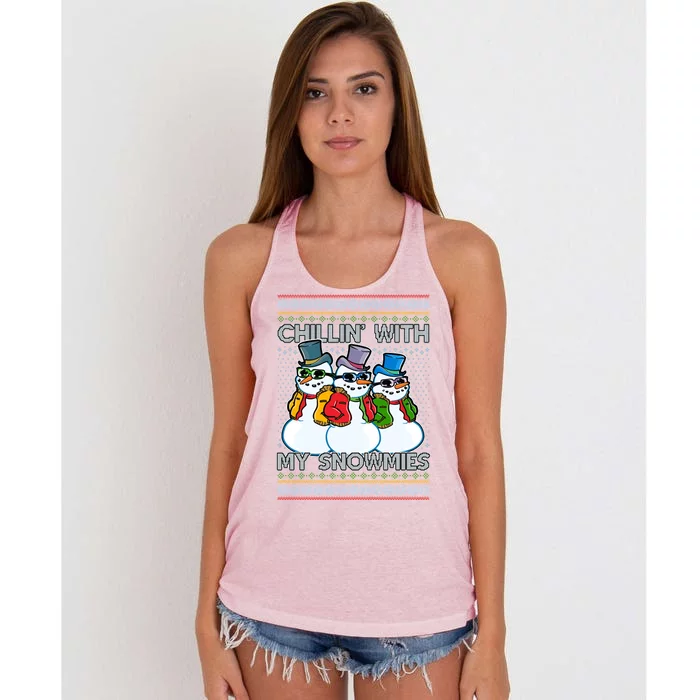 Chillin' With My Snowmies Ugly Christmas Sweater Women's Knotted Racerback Tank