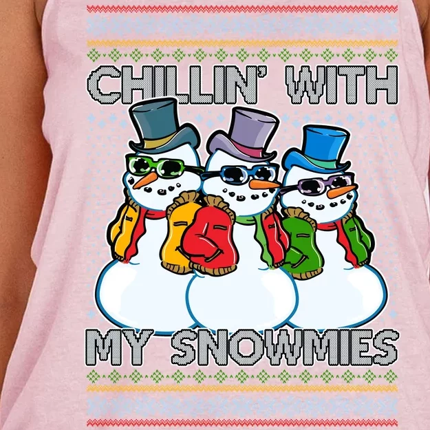 Chillin' With My Snowmies Ugly Christmas Sweater Women's Knotted Racerback Tank