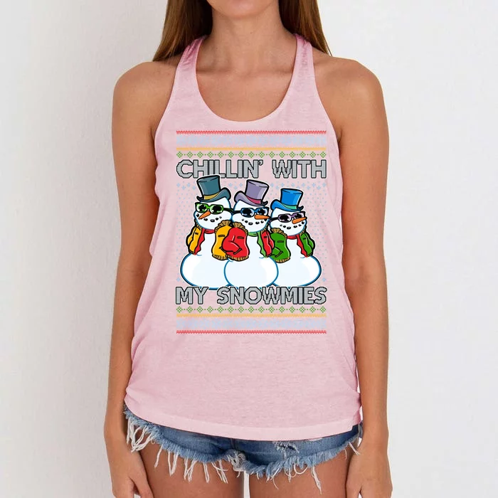 Chillin' With My Snowmies Ugly Christmas Sweater Women's Knotted Racerback Tank