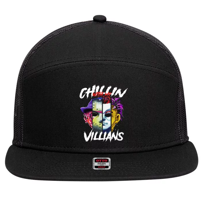 Chillin With My Villains Horror Movie Funny 7 Panel Mesh Trucker Snapback Hat