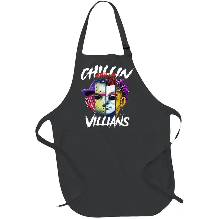 Chillin With My Villains Horror Movie Funny Full-Length Apron With Pocket