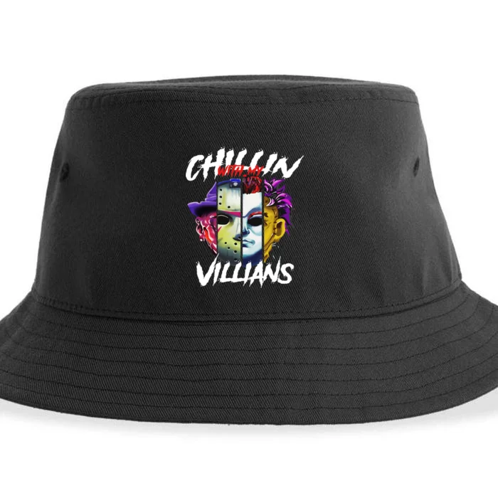 Chillin With My Villains Horror Movie Funny Sustainable Bucket Hat