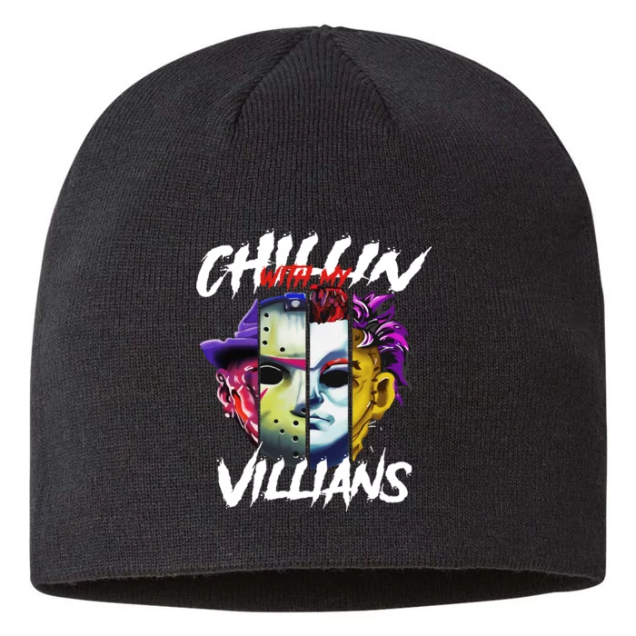 Chillin With My Villains Horror Movie Funny 8 1/2in Sustainable Knit Beanie