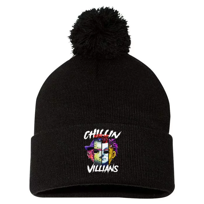 Chillin With My Villains Horror Movie Funny Pom Pom 12in Knit Beanie