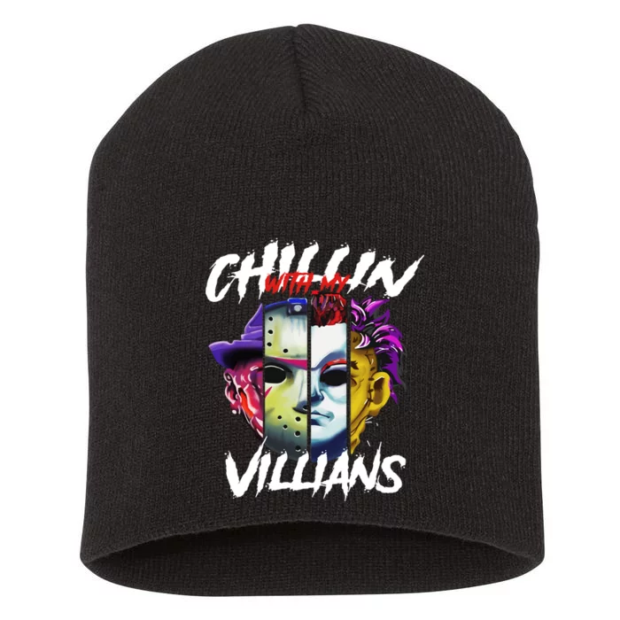 Chillin With My Villains Horror Movie Funny Short Acrylic Beanie