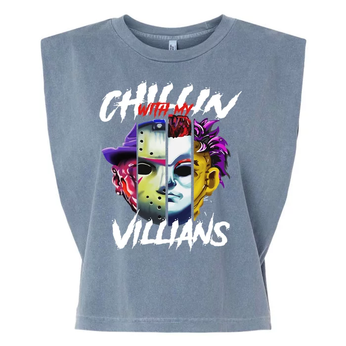 Chillin With My Villains Horror Movie Funny Garment-Dyed Women's Muscle Tee