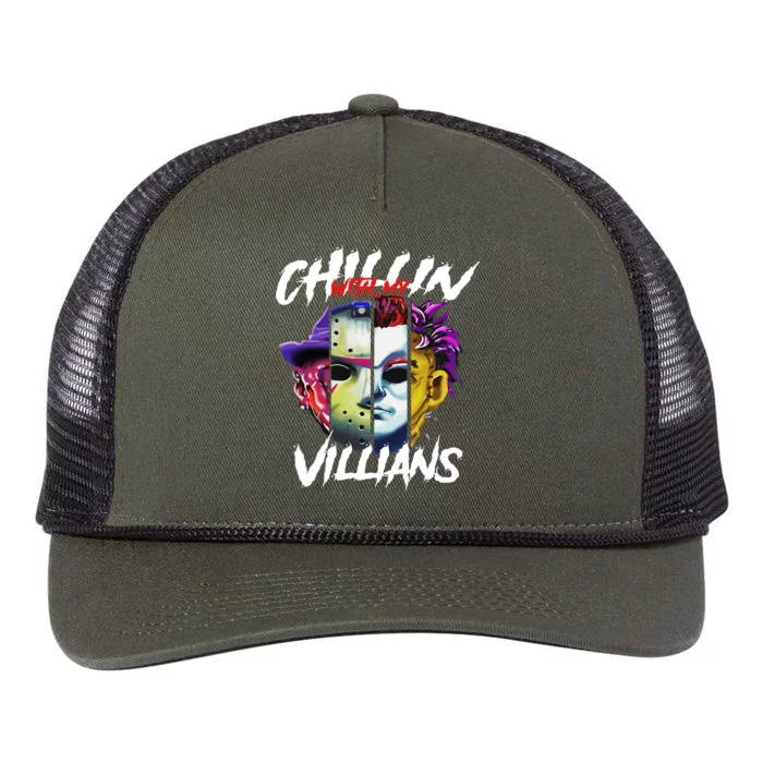 Chillin With My Villains Horror Movie Funny Retro Rope Trucker Hat Cap