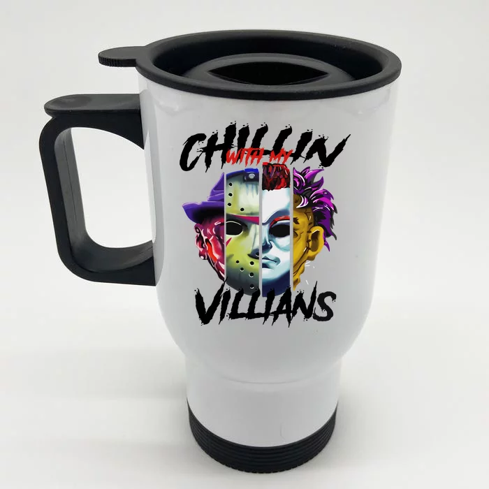 Chillin With My Villains Horror Movie Funny Front & Back Stainless Steel Travel Mug