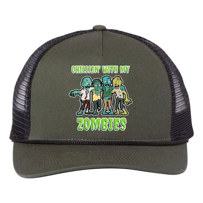 Chillin With My Zombies Retro Rope Trucker Hat Cap