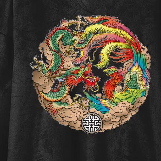 Chinese Dragon and Phoenix Yin Yang Hooded Wearable Blanket