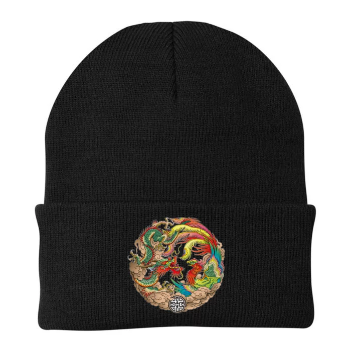 Chinese Dragon and Phoenix Yin Yang Knit Cap Winter Beanie